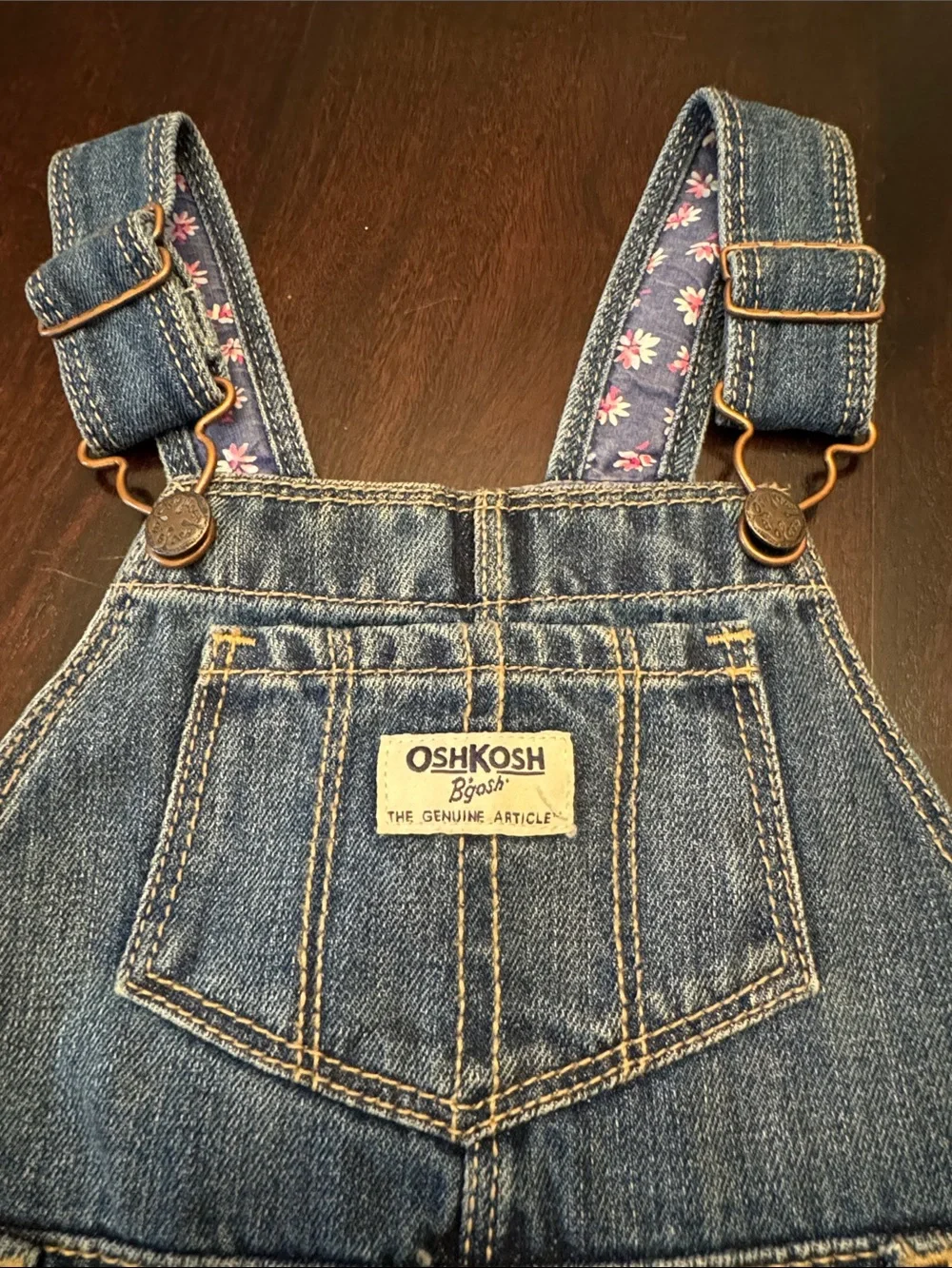 OshKosh B'gosh Vintage Toddler Girl’s Denim Overalls w/ Floral Trim size 18 mos